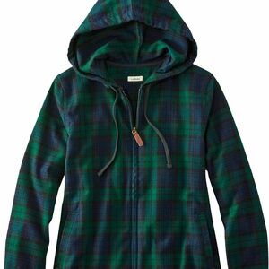 Ll Bean 100% cotton flannel zip up plaid hoodie size S